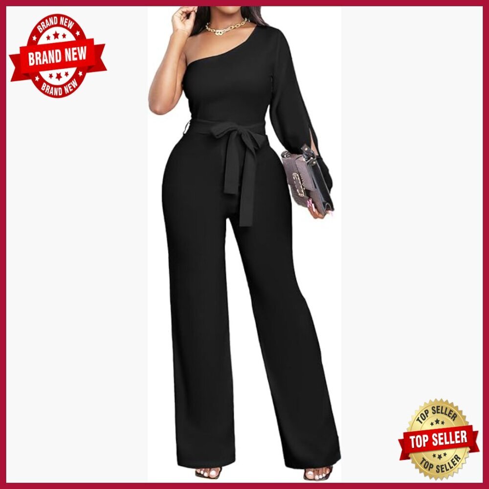 Elegant Off-Shoulder Jumpsuit, V-Neck, Long Sleeve, Floor Length, Party Wear